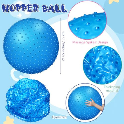 Large Sensory Massage Ball Bouncy Exercise Ball with Spikes, 22" - color: blue
