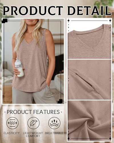 4 Pack Womens Nursing Tank Tops - color: Sage Green, Cream, Coffee, Light Khaki, size: Medium
