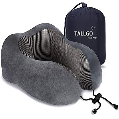 TALLGO Travel Pillow, Best Memory Foam Neck Pillow Head Support Soft Pillow for Sleeping Rest, Airplane Car & Home Use (Grey) - color: Grey