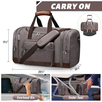 50L Expandable Canvas Duffle Bag Weekender Travel Carry On Gym - color: Grey