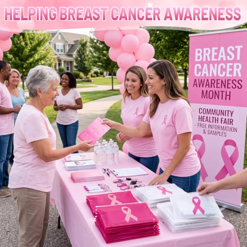 100 Sets Pink Ribbon Breast Awareness Makeup Bags 7.87x6in