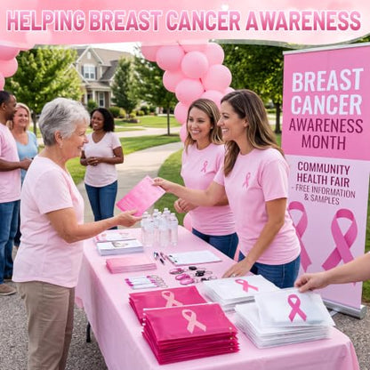 100 Sets Pink Ribbon Breast Awareness Makeup Bags 7.87x6in