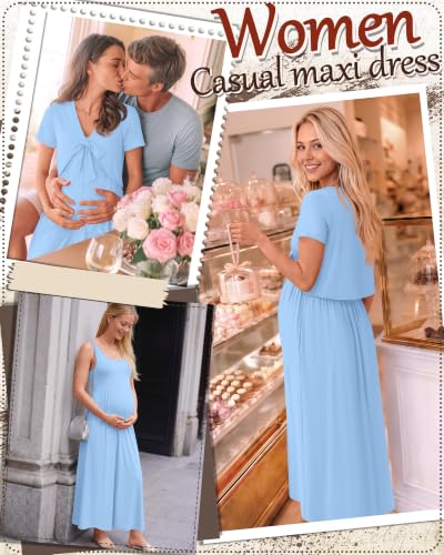 Women's Maxi Sundress Cropped Cardigan Set - color: Blue, size: X-Large