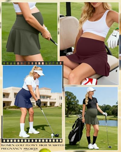 3 Pack Maternity Skirts Tennis Skorts - color: Olive, Burgundy, Gray Blue, size: Small