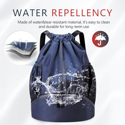 PinCute Gym Bag Drawstring Backpack for Sports, Swim, Workout, Navy Blue - color: Navy Blue