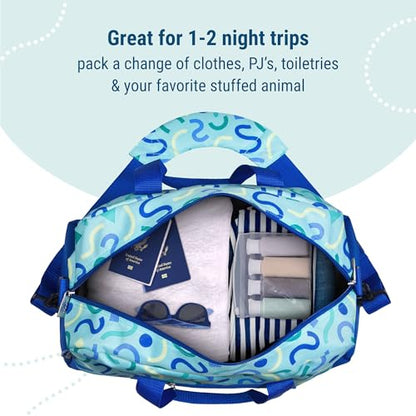 Wildkin Kids Overnighter Duffel Bag – Carry-On Size, Ideal for School & Sleepovers – Confetti Blue - color: Confetti Blue