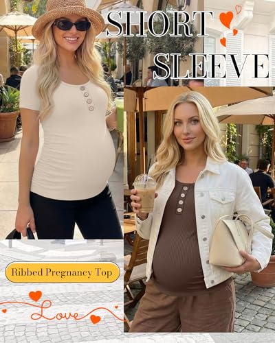 4 Pack Maternity Shirts for Women - color: Apricot, Brown, Coffee, Gray, size: Small