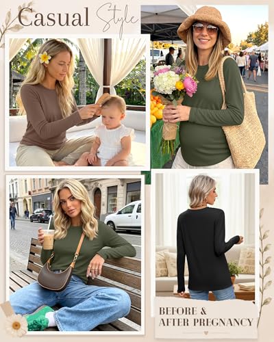 3 Pack Women's Nursing Tops Breastfeeding Shirts Fall - color: Army Green, Coffee, Black, size: Medium
