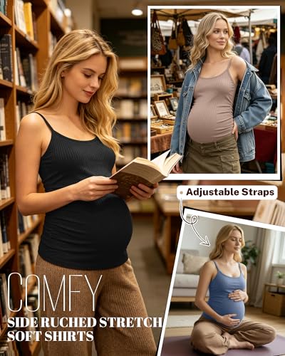 3 Pack Women's Maternity Tank Tops - color: Haze Blue, Khaki, Black, size: Small