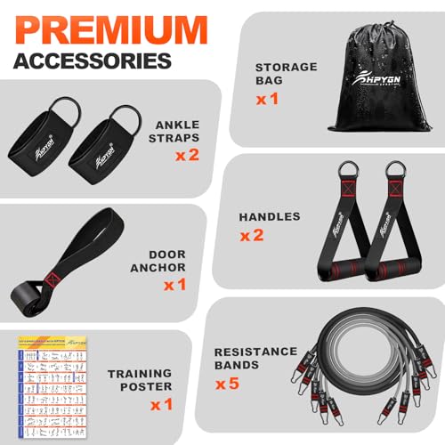 HPYGN Resistance Bands with Handles, 150 lb Exercise Bands for Home Workout - color: grey, style: 200LBS