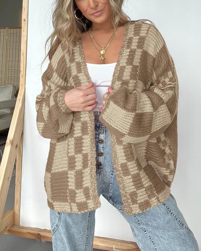 BTFBM Casual Cardigan Sweater for Women Fall 2026 Long Sleeve Sweaters - color: Khaki, size: Medium