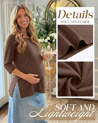 3 Pack Women's 3/4 Sleeve Maternity Loose Crewneck Tops - color: Cream, Coffee Gray, Black, size: Large