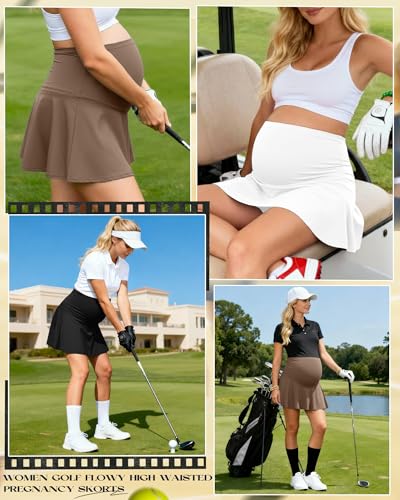 3 Pack Maternity Skirts Tennis Skorts - color: Coffee, White, Black, size: Medium