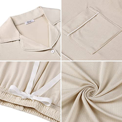 Cherrydew Women's Bamboo Viscose Cooling Button Up Pajama Shorts Set - color: Cream, size: Large