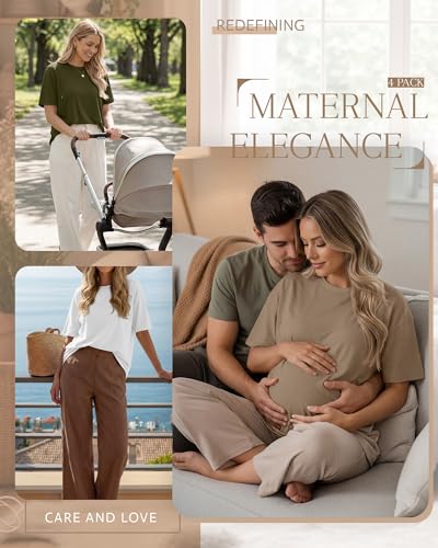 4 Pack Nursing Breastfeeding Shirts - color: Khaki, White, Army Green, Black, size: Large