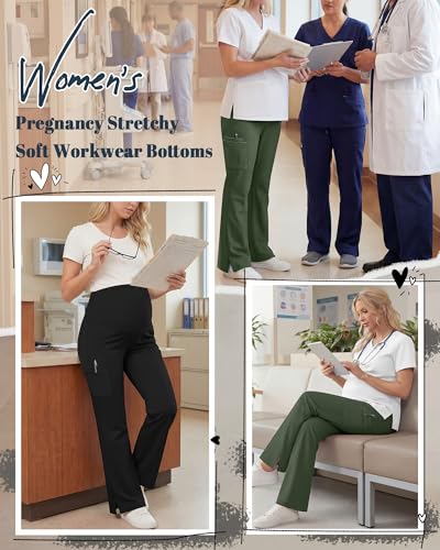 2 Pack Women's Maternity Wide Leg Cargo Scrub Pants - color: Black, Army Green, size: Large