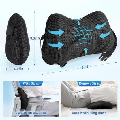 Lumbar Support Pillow, Memory Foam Back Cushion for Office Chair Car, Black - color: Black