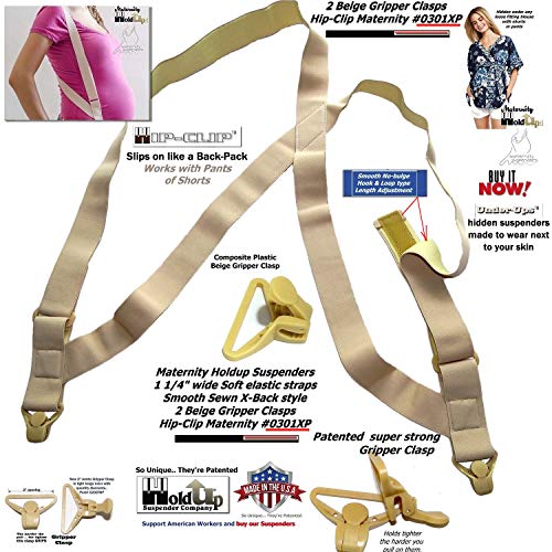 Hold-Up Hidden Maternity Hip-Clip Undergarment Suspenders No-Slip Clips - color: Beige 1 1/4