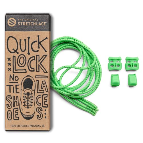 THE ORIGINAL STRETCHLACE Quick Lock No Tie Elastic Shoelaces for Running - color: Green