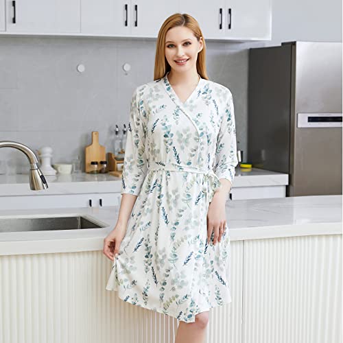 Galabloomer Maternity Robe and Receiving Blanket, Matching Mommy Labor Robe - color: Green Leaf, size: Medium