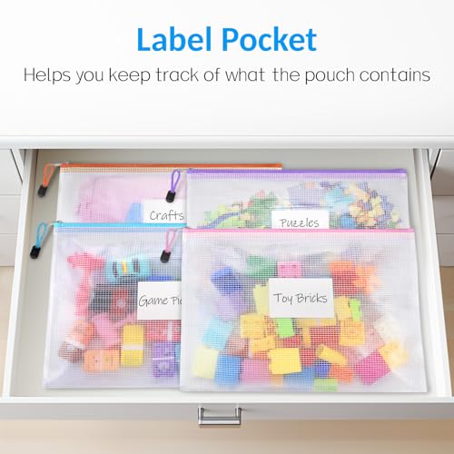 Sooez 14 Pack Mesh Zipper Pouch Bags, A4 Letter Size, Classroom Zipper Bags - style: 14 Pack
