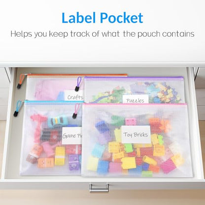 Sooez 14 Pack Mesh Zipper Pouch Bags, A4 Letter Size, Classroom Zipper Bags - style: 14 Pack