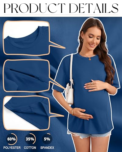 3 Pack Women's Oversize Nursing Tops - color: Dark Blue, Deep Pink, Black, size: Small