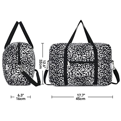 Narwey Personal Item Travel Bag, Carry on Foldable Duffle Bag for Women Men - color: CB-Black Leopard, size: with Shoulder Strap