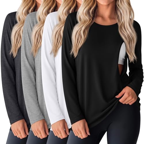 Oakgarden 4 Pack Women Cotton Nursing Tops for Breastfeeding - color: Black, White, Light Gray, Dark Gray, size: Large