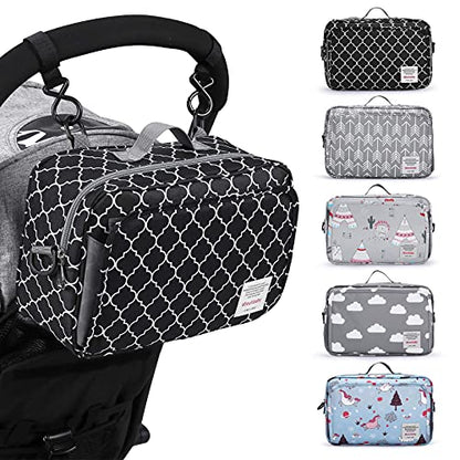 GOGOSO Small Diaper Bag, Mini Stroller Organizer Accessory with Wipe Pockets Caddy Parent Console with Hook Fit All Strollers, Black - color: geometry