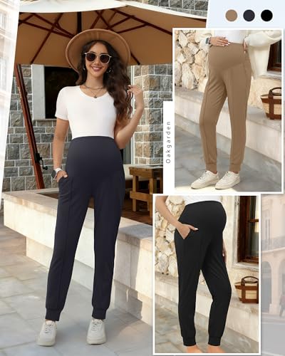 Oakgarden 3 Pack Women's Maternity Pants Over the Belly Joggers - color: Black, Dark Gray, Khaki, size: XX-Large
