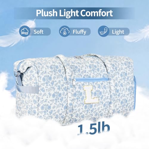 Personalized Quilted Duffle Bag for Travel Gym Weekender Hospital Carry On - color: Blue Flower, size: L