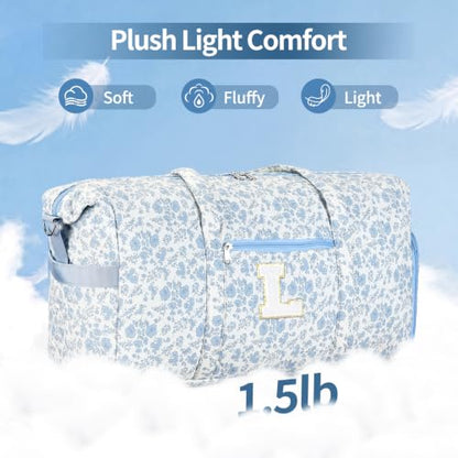 Personalized Quilted Duffle Bag for Travel Gym Weekender Hospital Carry On - color: Blue Flower, size: L