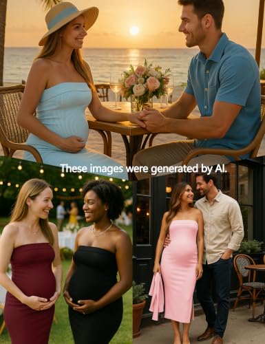 2 Piece Strapless Maternity Dress & Cardigan Set for Baby Shower - color: Black, size: Medium