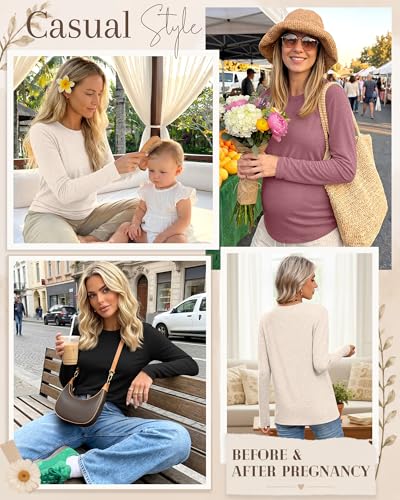 3 Pack Women's Nursing Tops Breastfeeding Shirts Fall - color: Apricot, Gray Pink, Black, size: Medium
