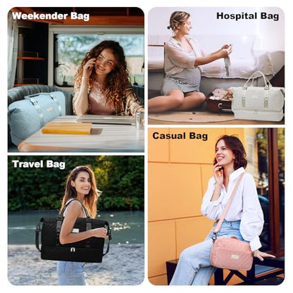 55L Travel Duffle Bag for Women, Large Overnight Weekend Bag, White - color: white