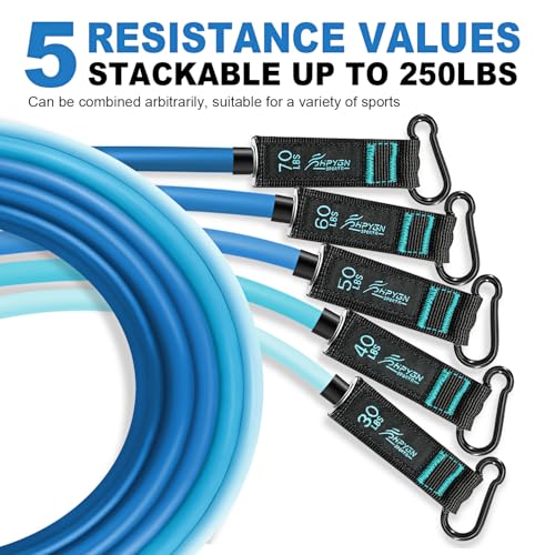 HPYGN Resistance Bands with Handles, 150 lb Exercise Bands for Home Workout - color: blue, style: 250LBS