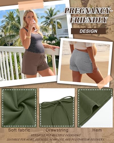 4 Pack Women's Maternity Casual Shorts - color: Army Green, Coffee, Light Gray, Black, size: Large