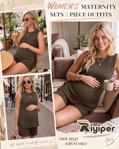 Riyiper Women's Maternity 2 Piece Casual Outfits Sets - color: Brown, size: X-Large
