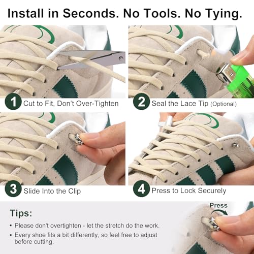 Stepace 2 Pairs Flat Elastic No Tie Shoe Laces for Kids and Adults Sneakers - color: Light Gray