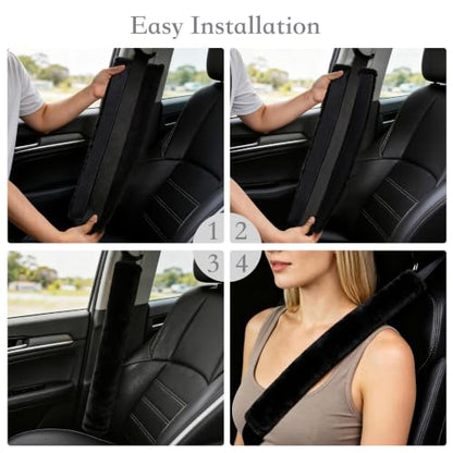 Amooca 25.6in Extra Long Furry Universal Car Seatbelt Cover Shoulder Pad - color: Black, size: 25.6in 1pack
