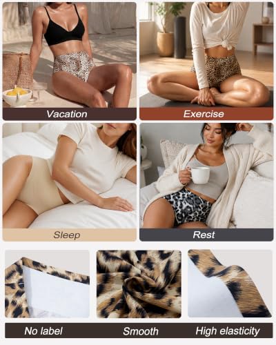 LEVAO 4-Pack Women Tummy Control Thong High Waist Seamless Underwear S-XXL - color: Black, Nude, Cool Gray Leopard Print, Caramel Leopard Print, size: Large