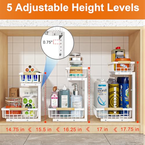 REALINN Under Sink Organizer, White 2 Pack Height Adjustable - color: White, size: 2 Pack