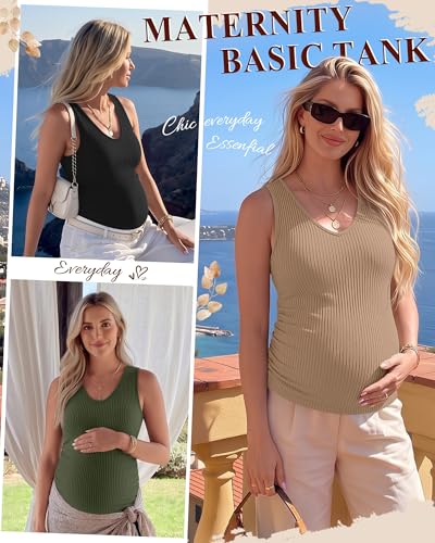Ficerd 3 Pack Maternity Sleeveless Tank Tops - color: Ivory, Army Green, Black, size: Medium