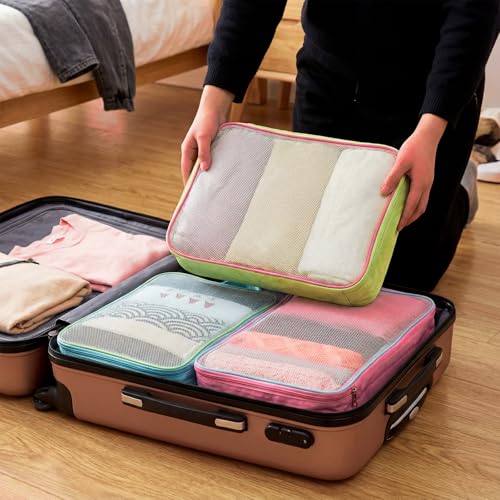 3 Pcs Mesh Packing Cubes for Suitcases, Foldable Pastel Travel