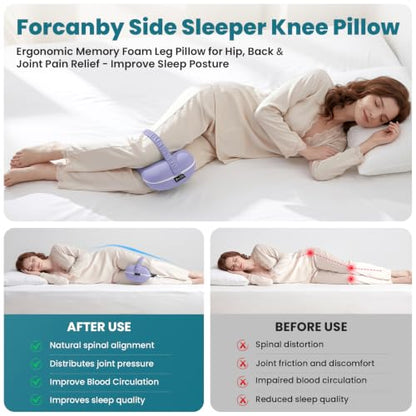 Knee Pillow for Side Sleepers - Smooth Spine Alignment Pillow, Memory Foam Knee Pillows for Back Hip Pain, Spine Aligning, Sciatica, Surgery Recovery, Pregnancy - color: Purple-regular