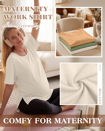 4 Pack Women's Maternity T Shirts - color: Ginger Yellow, Sage Green, Beige, Black, size: Large