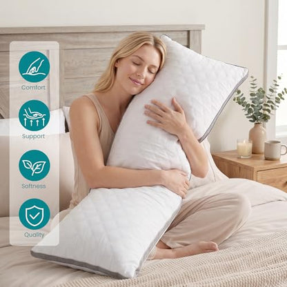 Oubonun Full Body Pillow for Side Sleeper, Adjustable Firm Long Bed Pillow - color: White-gray Side