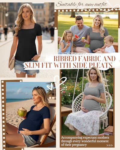 Huukeay 4 Pack Women's Short Sleeve Maternity Shirts - color: Black, Dark Gray, Heather Gray, Navy Blue, size: XX-Large
