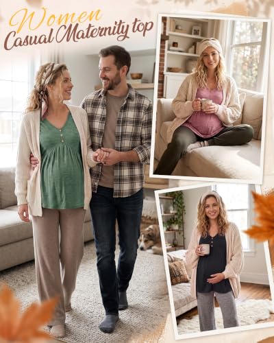 Cutecrop 3 Pack Maternity Long Sleeve V Neck Shirt - color: Black, Pink, Green, size: Medium